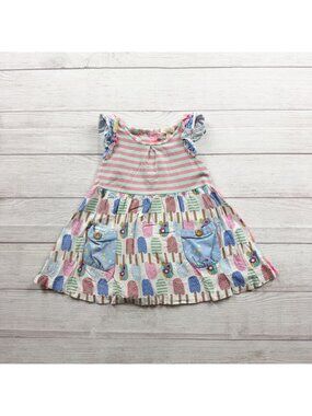 Matilda Jane Girls Reversible Stripe Floral Dress Ice Cream Print 6